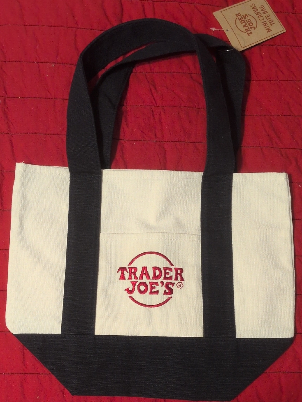 Trader Joe's Cream and Black Canvas Tote Bag